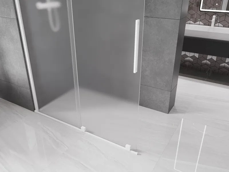 Mexen Velar, sprchová zástena s posuvnými dverami Walk-in 130 x 200 cm, 8mm sklo námraza, biela matná, 871-130-000-33-20