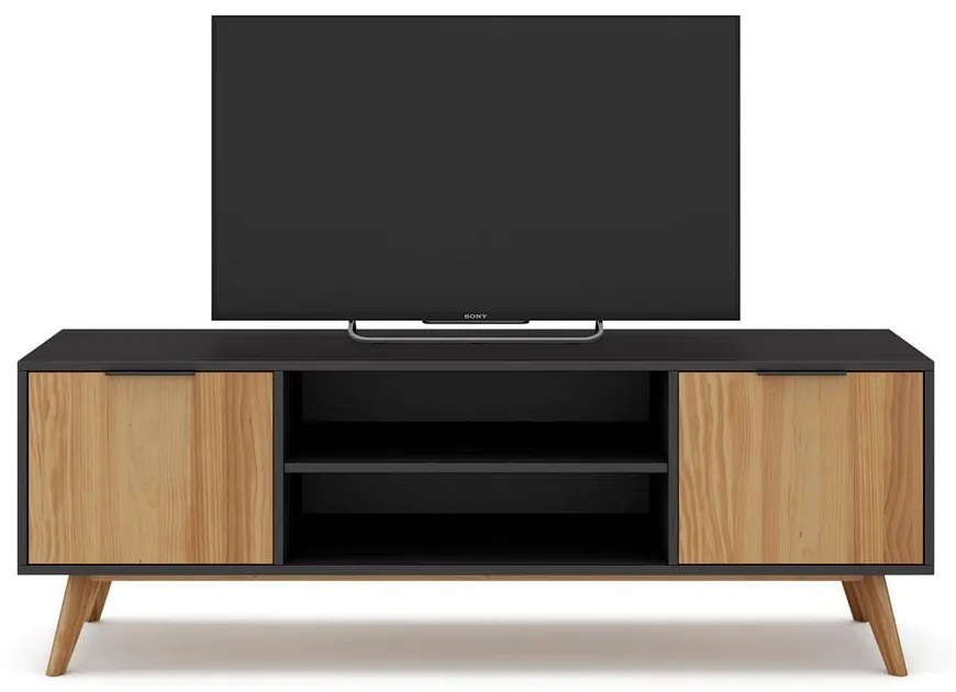 Čierny/prírodný TV stolík z borovicového dreva 140x53 cm Lavis – Marckeric