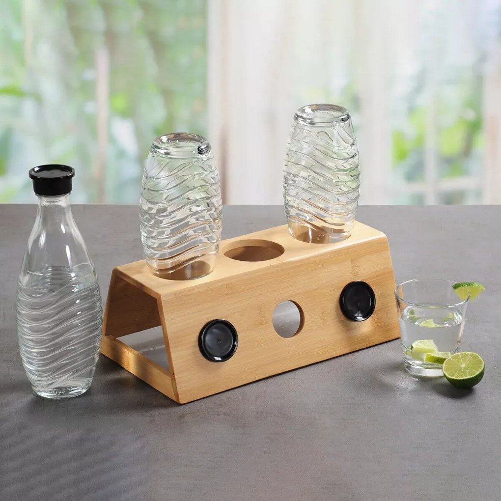 Stojan na fľaše, odkvapkávač bambusový - SODASTREAM