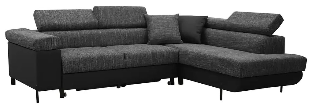 Rohová sedacia súprava s funkciou spania, vlnité pružiny, ADIS, pravá Sivá/čierna