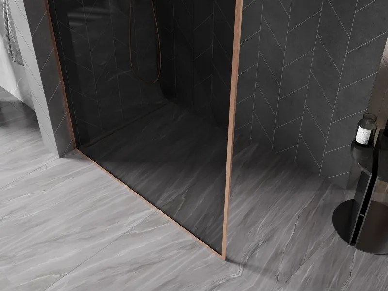 Mexen, Mexen Kioto-XF sprchová stena s rámom 140 x 202 cm, grafit 10 mm, brúsená meď - 800-140-104-65-40-X