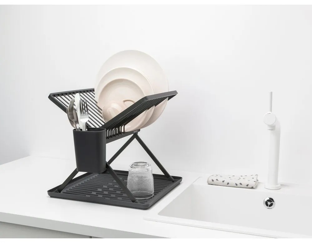 Tmavosivý kovový dvojposchodový odkvapkávač 37x33 cm – Brabantia