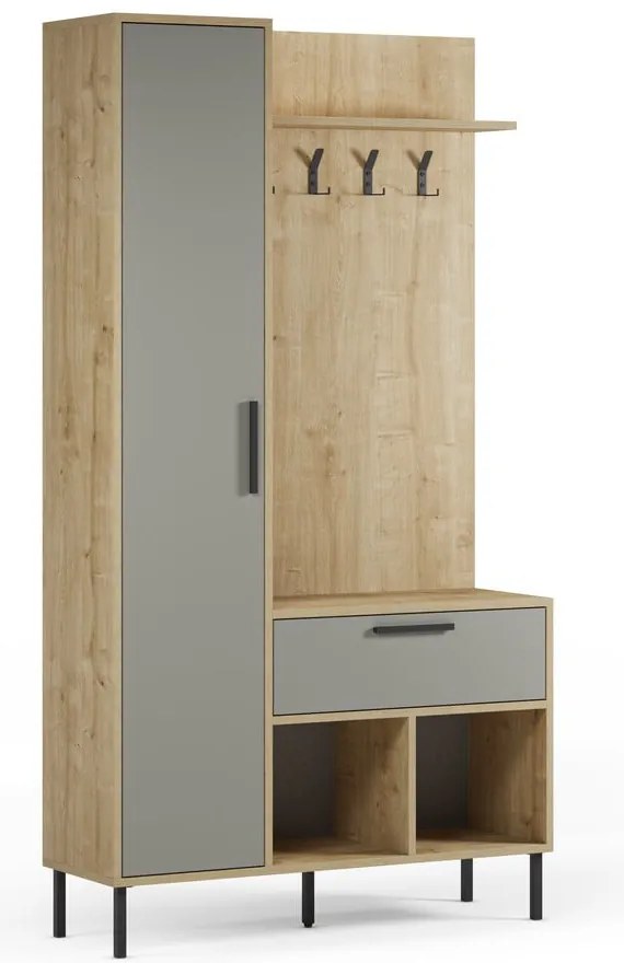 Predsieňová zostava v dekore duba v zeleno-prírodnej farbe 108x195x35 cm Heidy – Marckeric