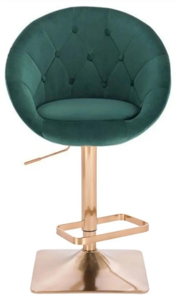 LuxuryForm Barová stolička VERA VELUR na zlatej hranatej podstave - zelená
