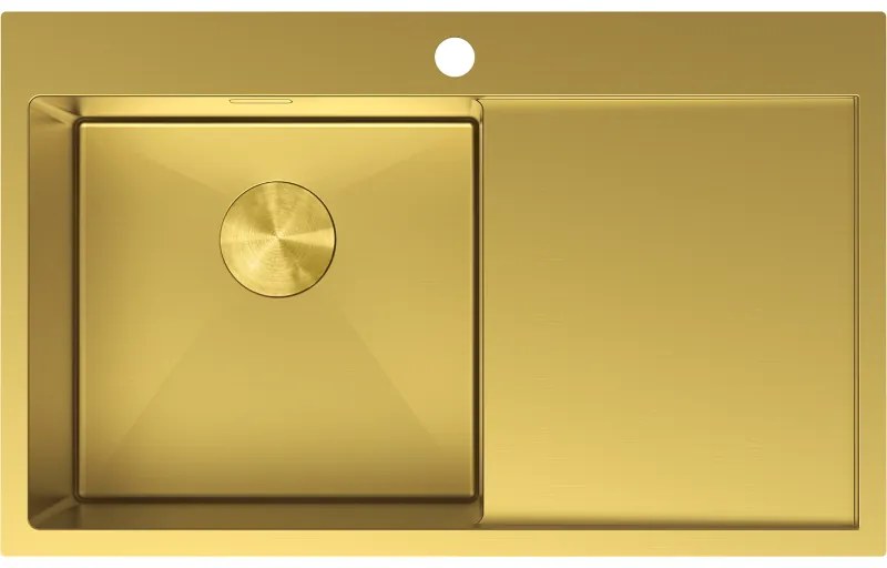 Mexen Exar, 1-komorový nerezový drez s odkvapkávačom, ľavý, 780 x 480 mm, brúsená zlatá, 6433781010L-55