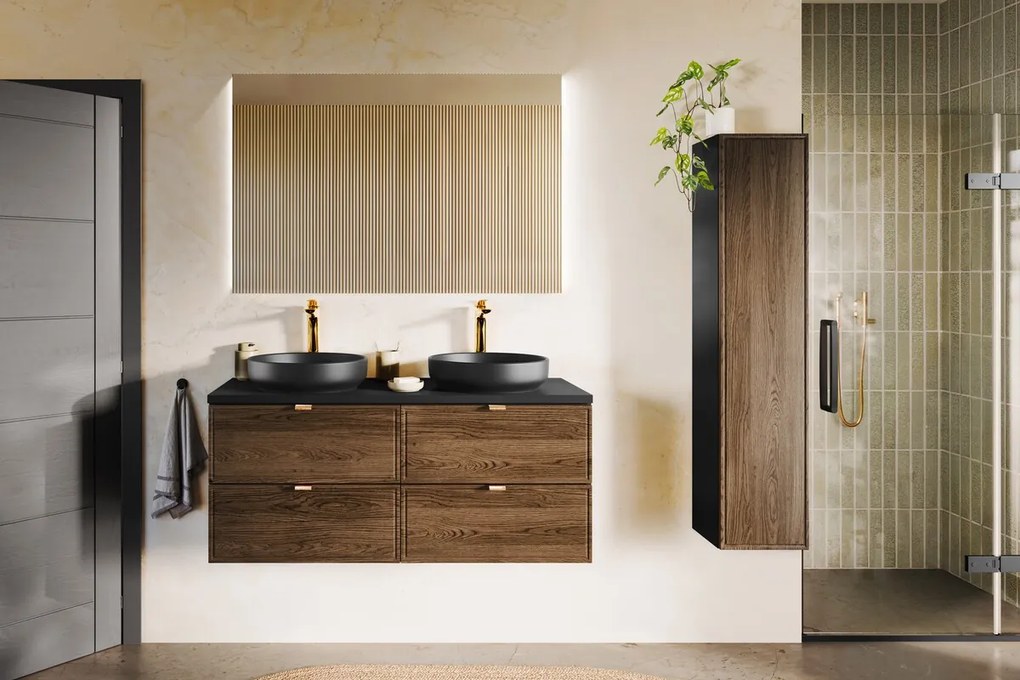 Koupelnová sestava s deskou a skříňkami Talia Casella 120 cm černý mat/dub casella