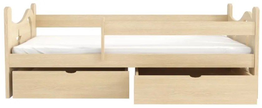Detská posteľ z masívu borovice STARS s výrezom a šuplíkmi - 200x90 cm - PRÍRODNÁ BOROVICA