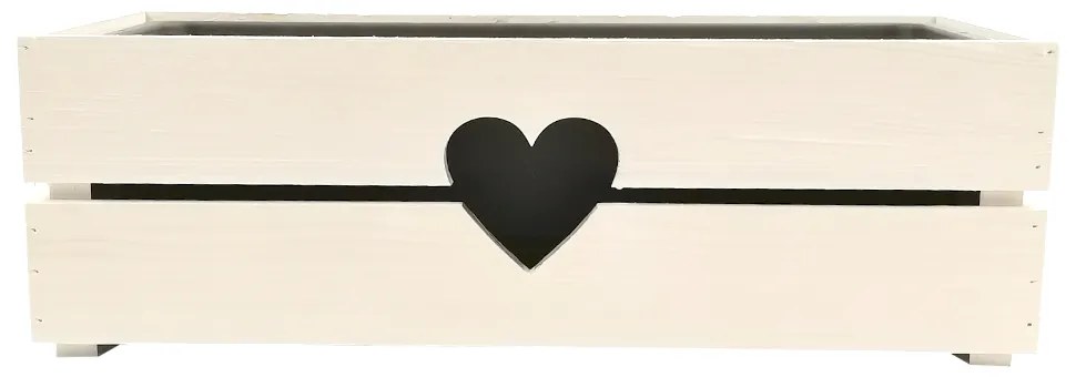 AMADEA Drevený obal na kvetináč so srdcom biely, 52x21,5x17cm Český výrobok