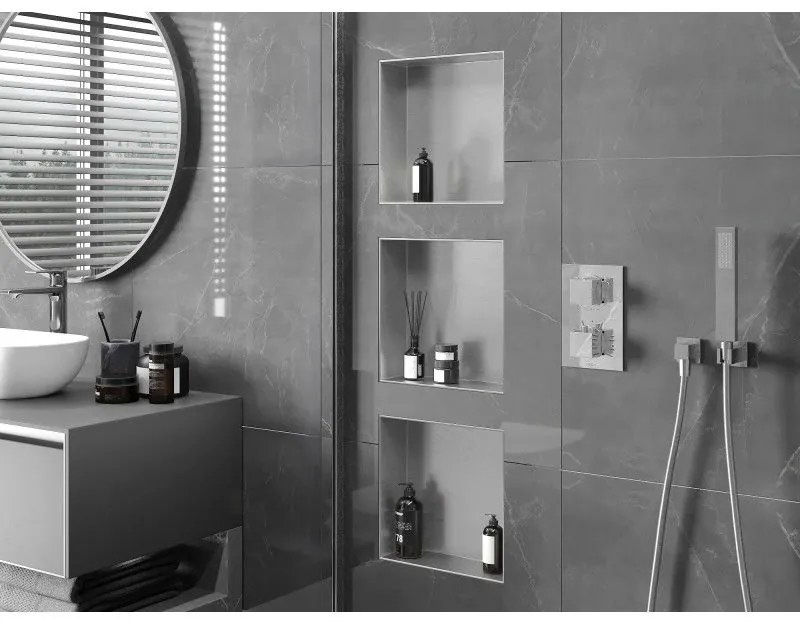 Mexen X-Wall-NR, polička na zapustenie pod obklad bez goliera 30 x 30 cm, oceľová, 1911303010