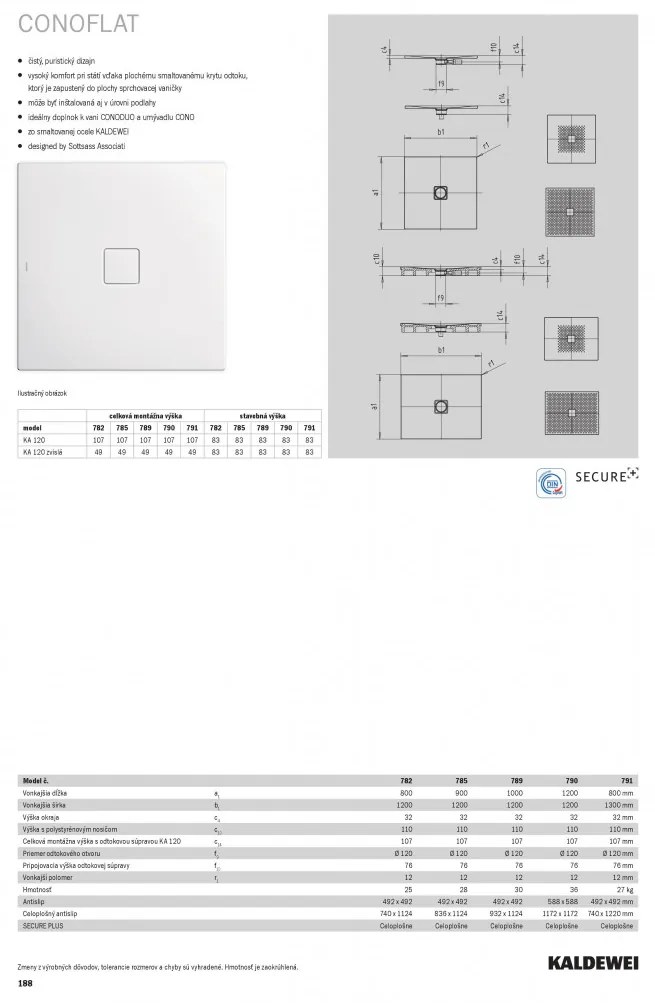 Kaldewei Conoflat - Sprchová vanička 1200x800 mm, alpská biela 465200010001