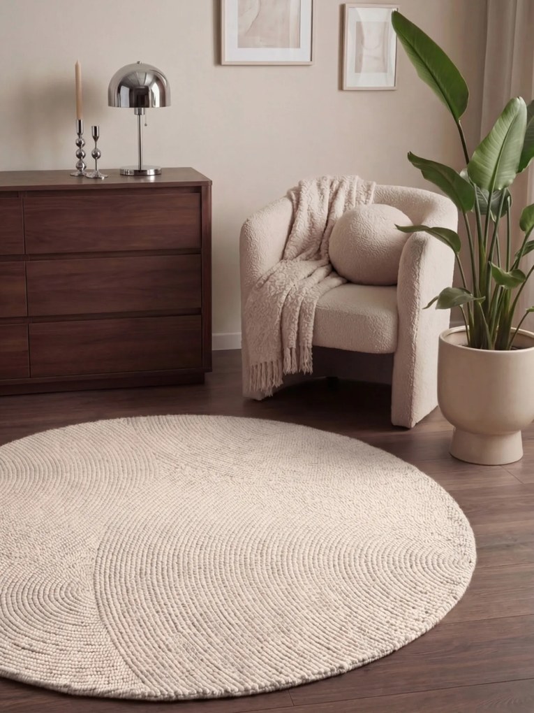 Hanse Home, Kusový koberec Calmio 106220 Natural White kruh, 120x120 (priemer) kruh, biela, obývacia izba