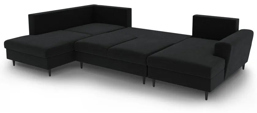 Čierna zamatová rozkladacia/s úložným priestorom rohová pohovka (ľavý roh/do "U") Kyoto – Cosmopolitan Design
