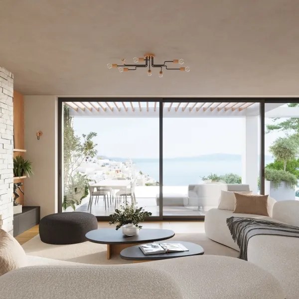 Sollux SL.1671 - Prisadený luster TIMBO 8xE27/15W/230V čierna/béžová/buk