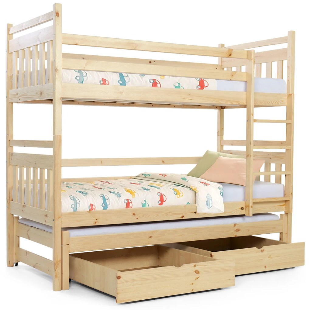 Wilsondo Poschodová posteľ s prístelkou Petra 5 - prírodná Rozmer: 180x80