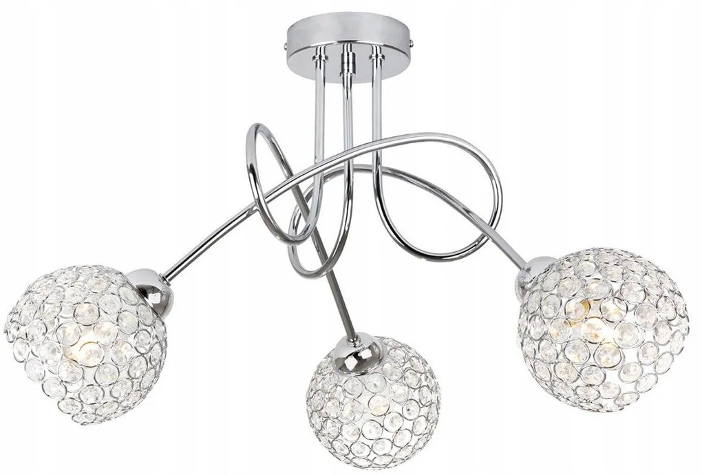 Stropné svietidlo Crystal, 3x strieborné krištáľové tienidlo, ch