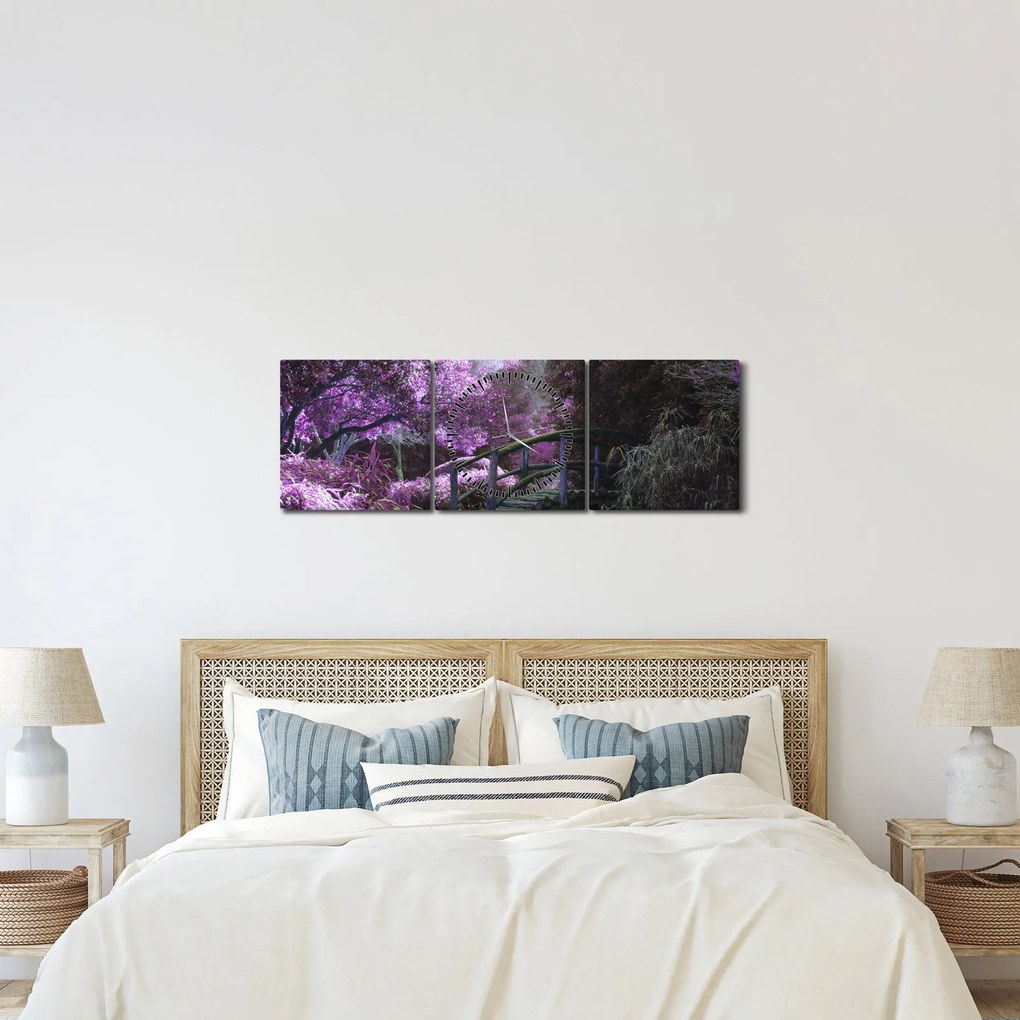 Obraz fialové záhrady (s hodinami) (90x30 cm)