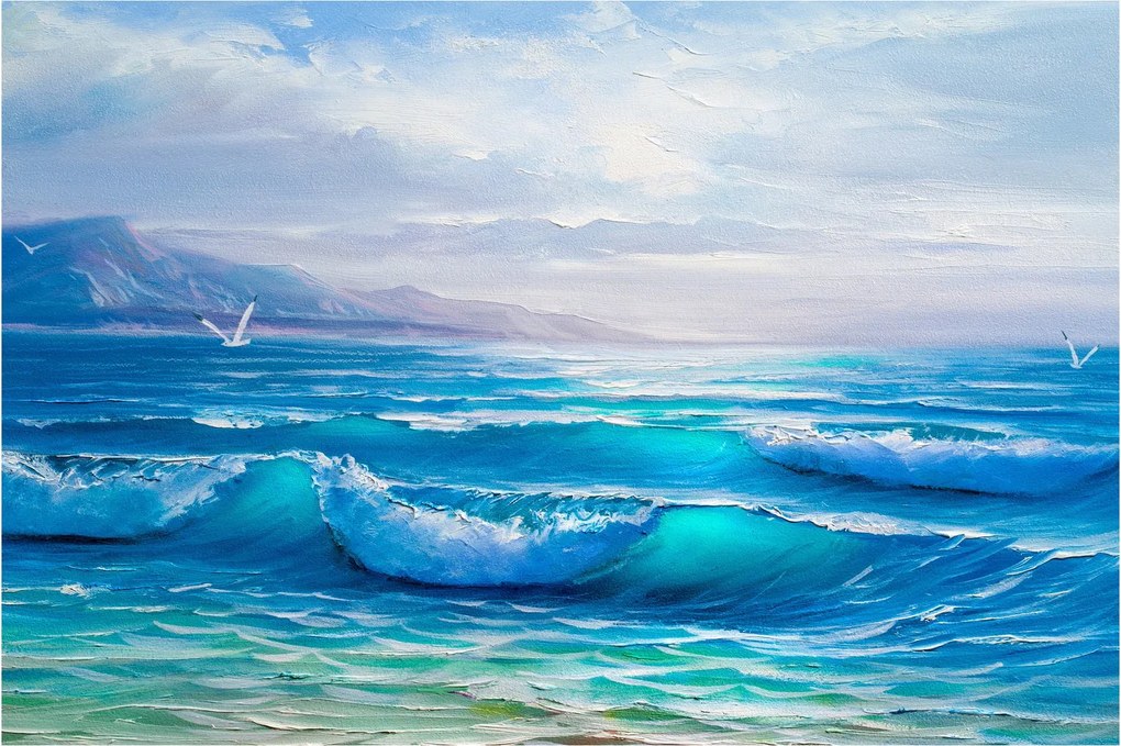 Obraz - Olejomaľba mora s čajkami (90x60 cm)