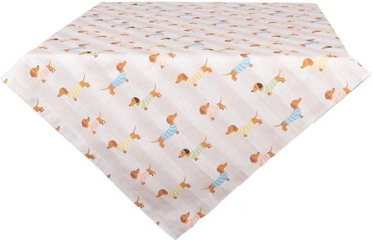 Béžový bavlnený obrus s jazvečíkmi Puppy Pullover - 100*100 cm