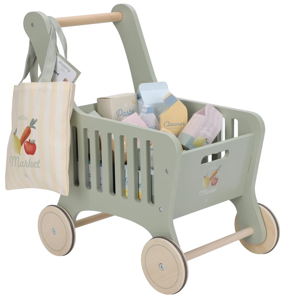 Nákupný vozík s doplnkami drevený