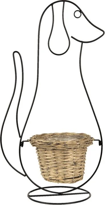 Stojan na kvety v tvare psíka s prúteným kvetináčom - 35*22*67 cm