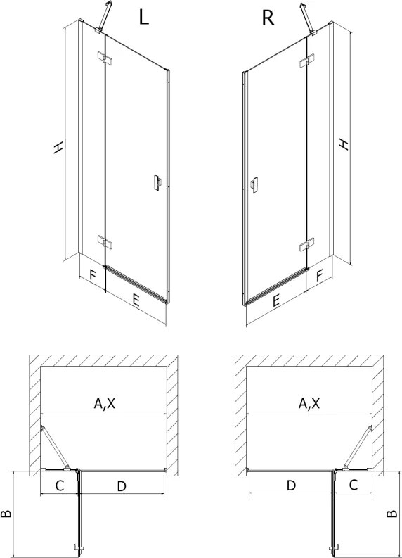 Mexen Mist-H, 1-krídlové sprchové dvere pravé 115 cm, číre sklo, chrómový profil, 8A5-115-000-01-00-P