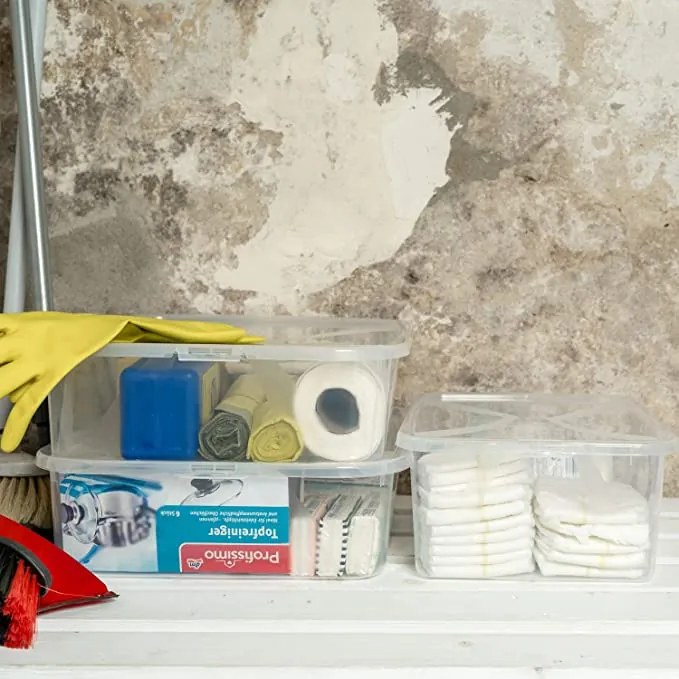 Sada 4 kusov úložných boxov s vekom, Rotho LONA, 42x35x11 (4 x 12l) SADA