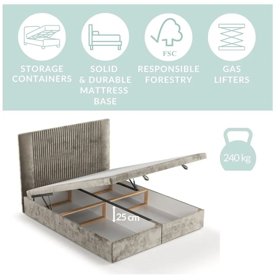 Sivá čalúnená dvojlôžková posteľ s úložným priestorom 200x200 cm Mavel – Maison de Rêve
