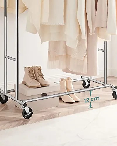 Kovový stojan na oblečenie, rozťahovateľný, strieborný, 160x129x55cm