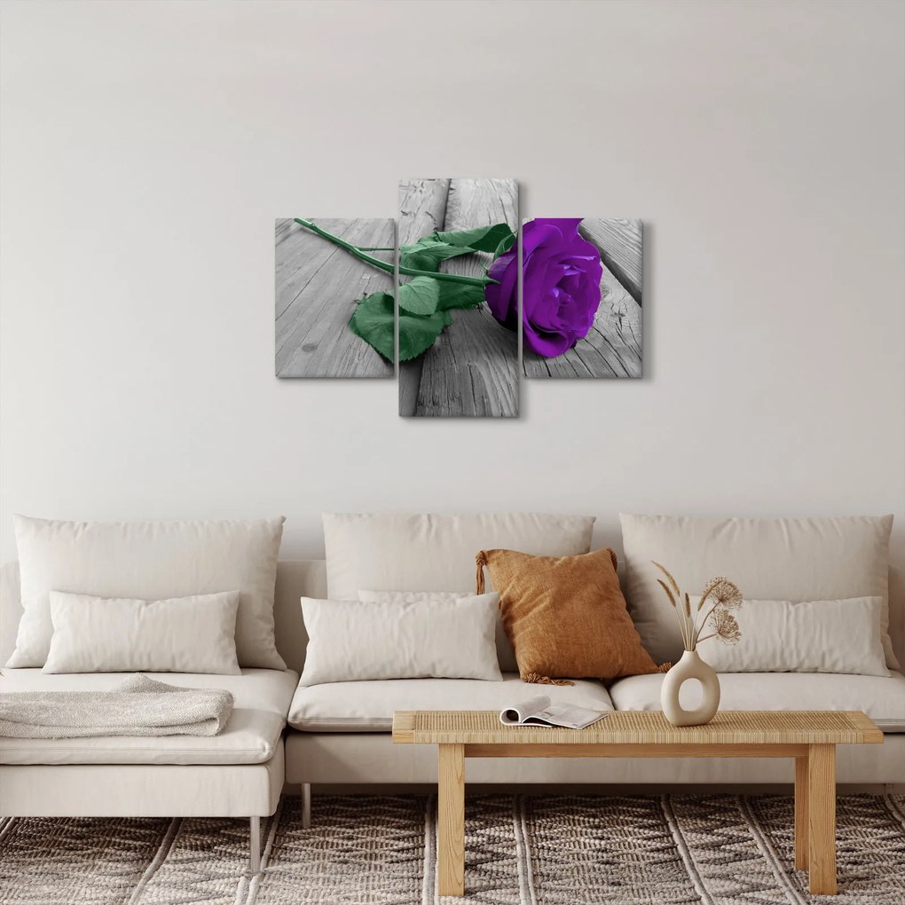 Obraz - Fialová ruža so zelenou stonkou (90x60 cm)