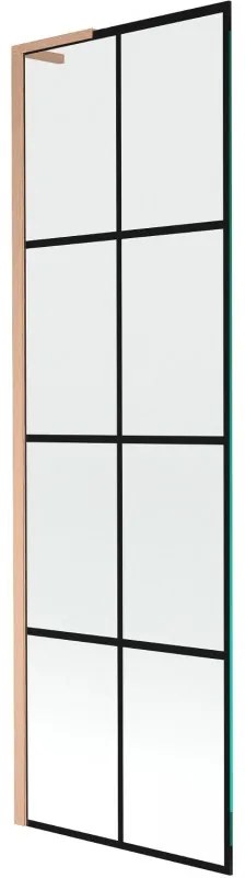 Mexen Next L, 1-krídlová vaňová zástena 60 x 150 cm, 6mm číre sklo-čierny vzor, medený profil, 895-060-000-03-77-65
