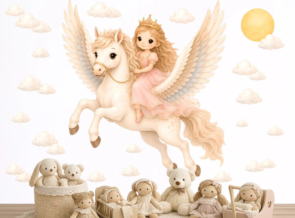 Princezná na Pegasovi nálepky na stenu pre dievčatá hárok 42 x 45 cm
