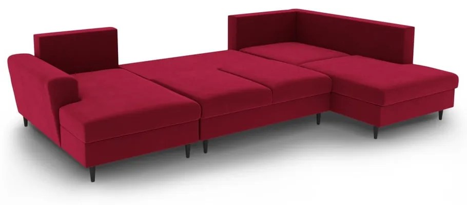 Červená zamatová rozkladacia/s úložným priestorom rohová pohovka (pravý roh/do "U") Kyoto – Cosmopolitan Design