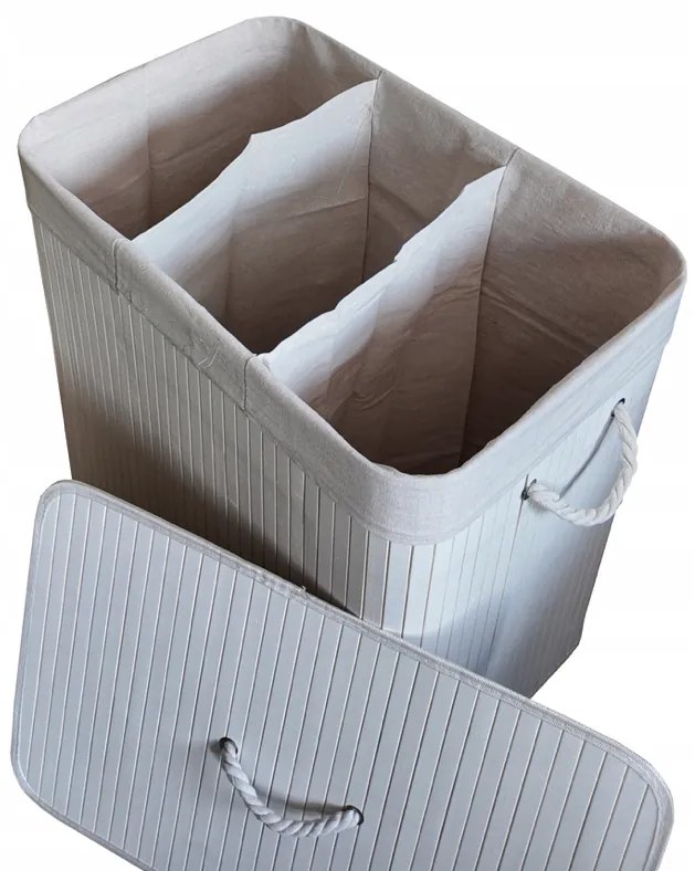 Bambusový kôš na bielizeň – 3 komory, 150 l prírodná