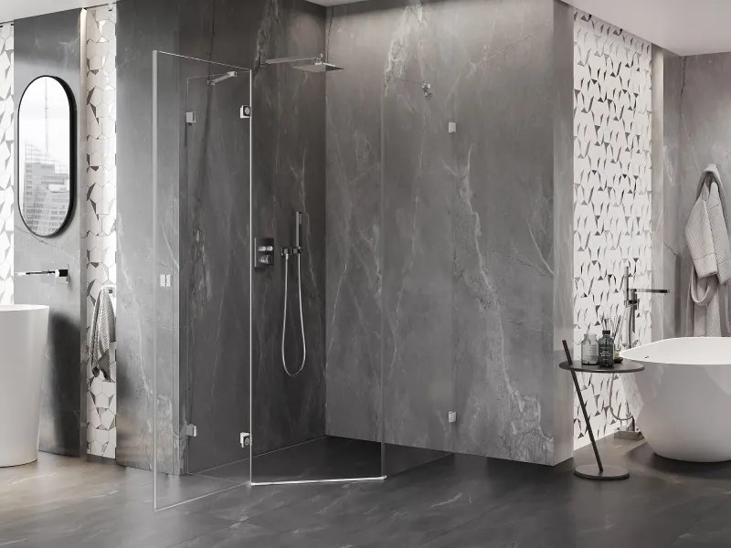 Mexen Lunar, päťuholníkový sprchový kút s ľavým sklonom 80 x 100 cm, 8mm číre sklo, chrómový profil, 831-080L-100P-01-00-L