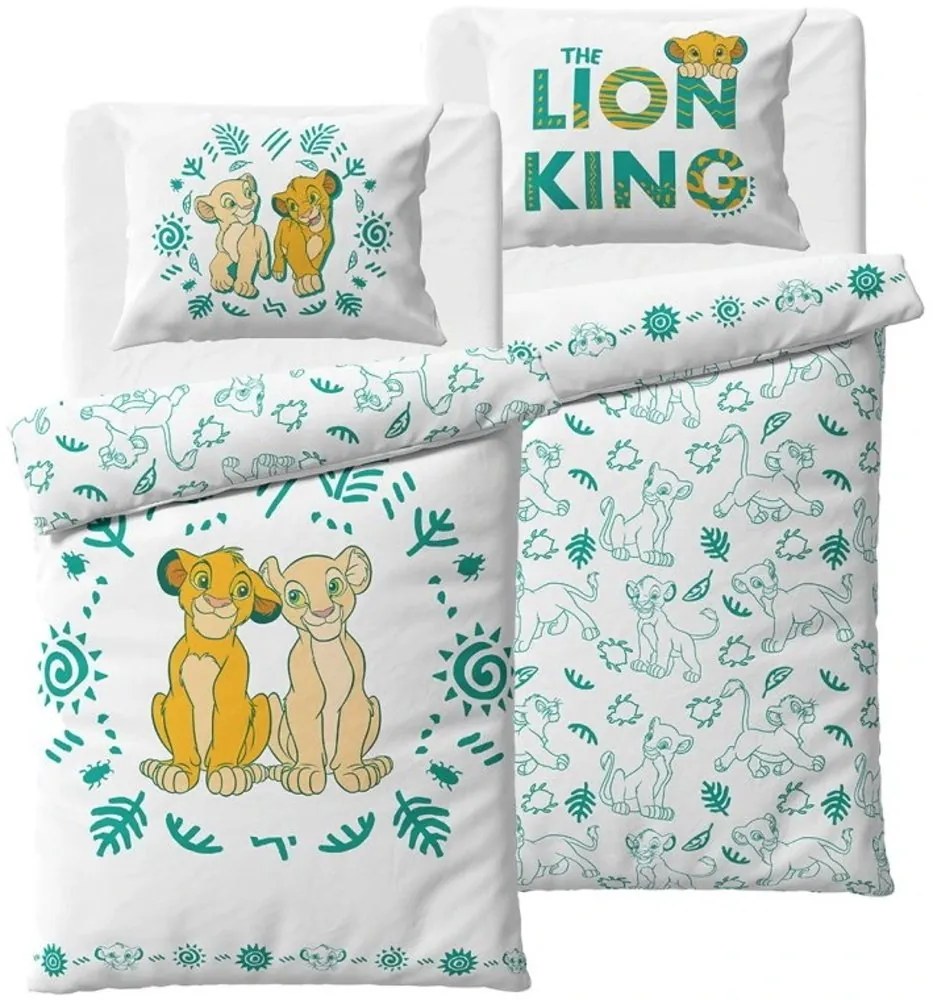Obojstranné bavlnené posteľné obliečky Leví kráľ – motív Simba a Nala - 100% bavlna - 70 x 90 cm + 140 x 200 cm