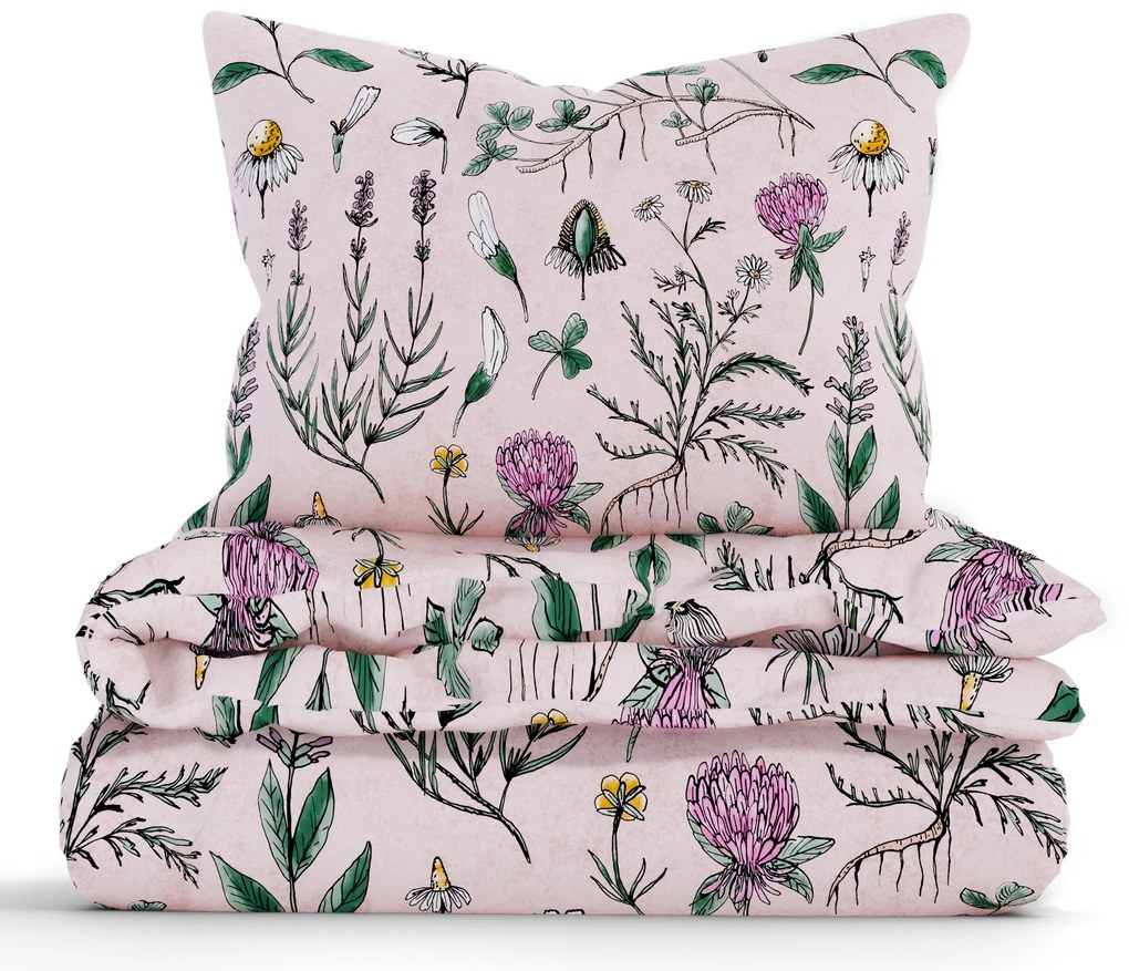 Bavlnené obliečky Renforcé - Herbár púdrové