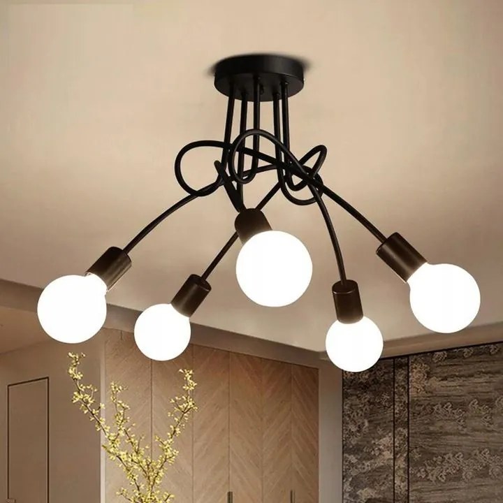 Toolight Paradise, 5-ramenné stropné svietidlo 5xE27, 392252, čierna matná, OSW-04012