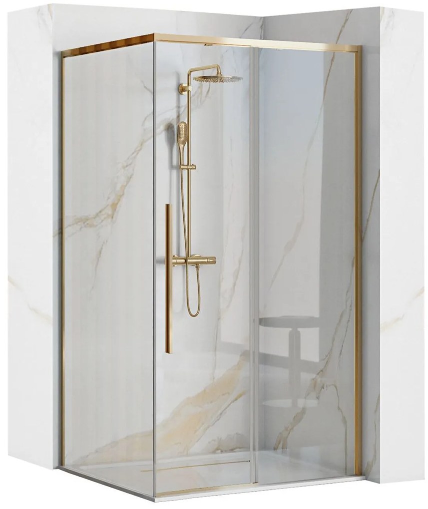 Rea Solar Gold Elegant, sprchový kút s posuvnými dverami 90 (dvere) x 90 (stena) x 195 cm, 6mm číre sklo, zlatý profil, REA-K4900