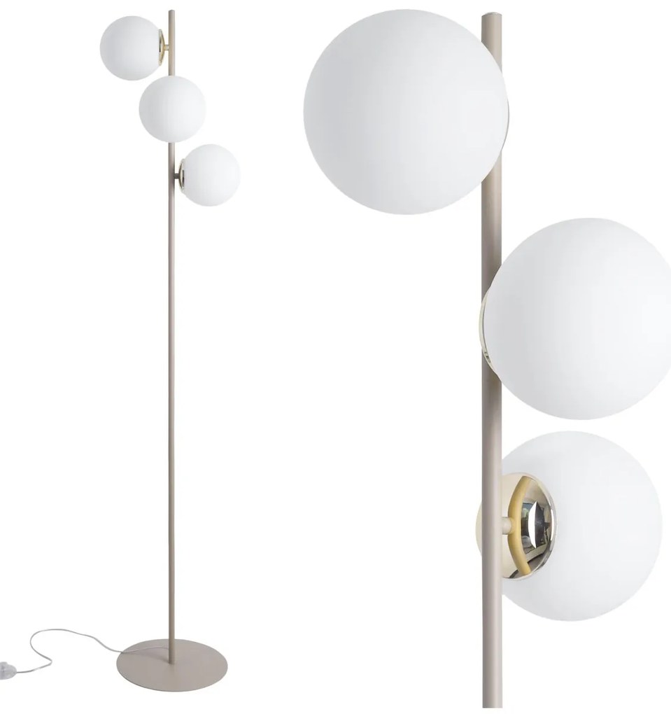 Stojacia lampa Florence, 3x biele sklenené tienidlo, g/be