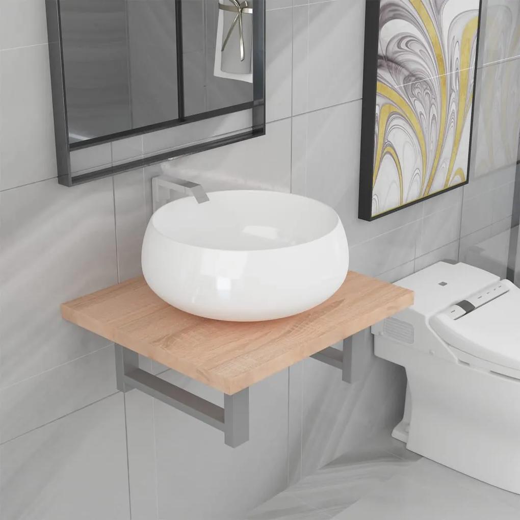 vidaXL Dvojdielna sada kúpeľňového nábytku dubová keramická