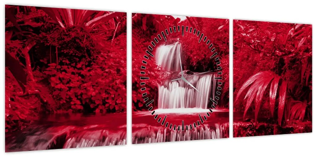 Obraz - Indonézske vodopády v červenej (s hodinami) (90x30 cm)