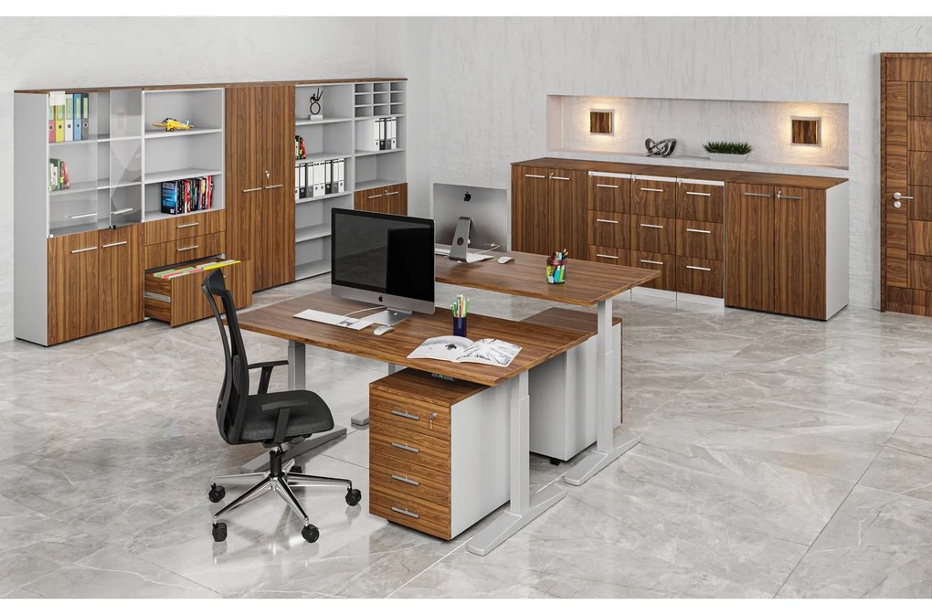 Kombinovaná kancelárska skriňa PRIMO GRAY, dvere na 3 poschodia, 1434 x 800 x 420 mm, sivá/orech