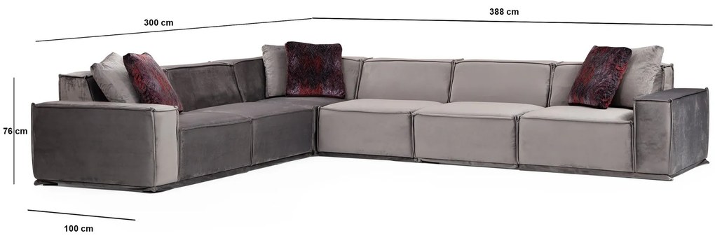 Veľká rohová pohovka Melva s veľkorysými rozmermi 388 x 300 cm ľava
