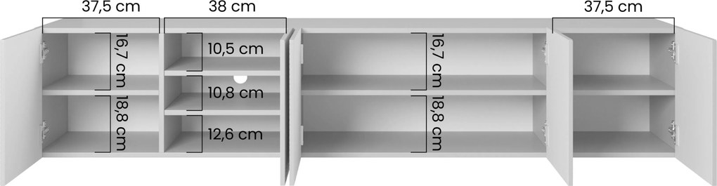 Závesná TV skrinka Asha 200 cm s ryhovaným čelom - čierny mat