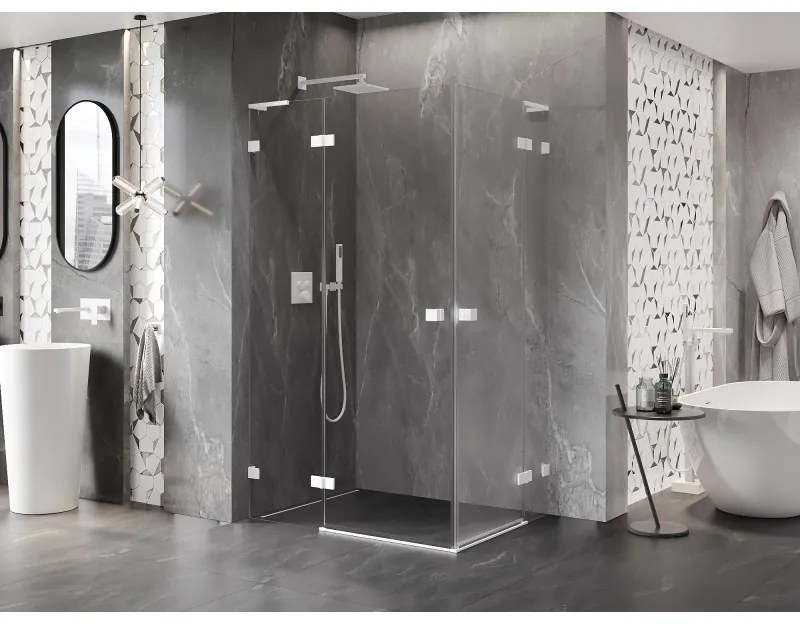 Mexen Lunar, L Duo výklopný sprchový kút 95 x 75 cm, 8mm číre sklo, biely profil, 834L-095L-075P-20-00