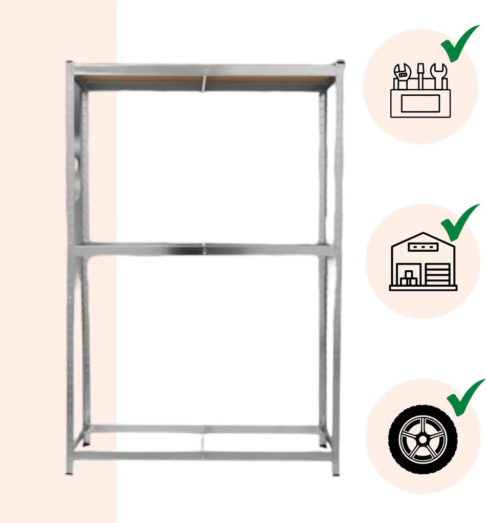 Regál na pneumatiky TYRE, 120x40x180cm, max 795kg, strieborná / bledohnedá Jurhan