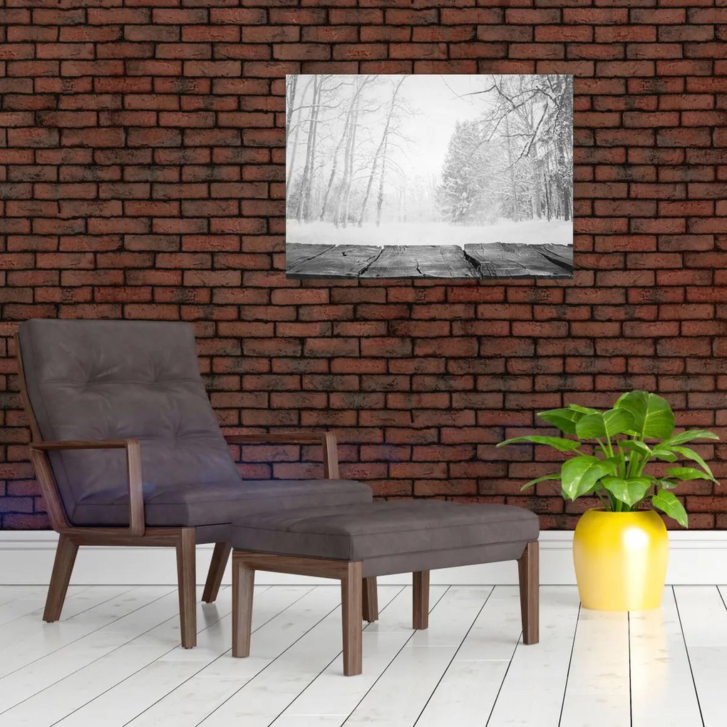 Obraz - Drevené mólo v zime (70x50 cm)