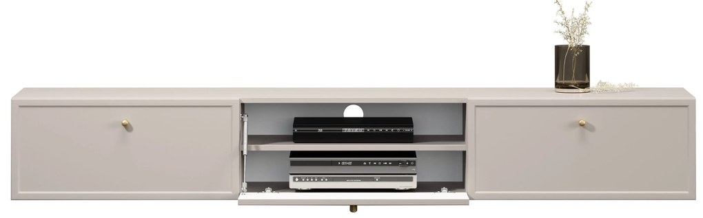 Závesný TV stolík Lorini 200 cm – kašmírová / zlaté úchytky G