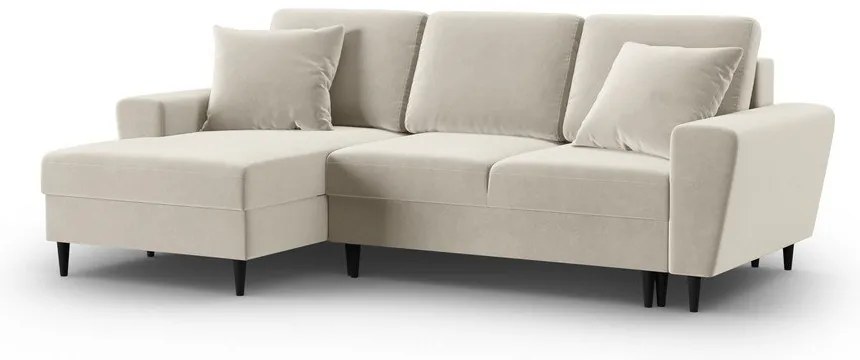 Béžová zamatová rozkladacia/s úložným priestorom rohová pohovka (ľavý roh/s leňoškou) Kyoto – Cosmopolitan Design