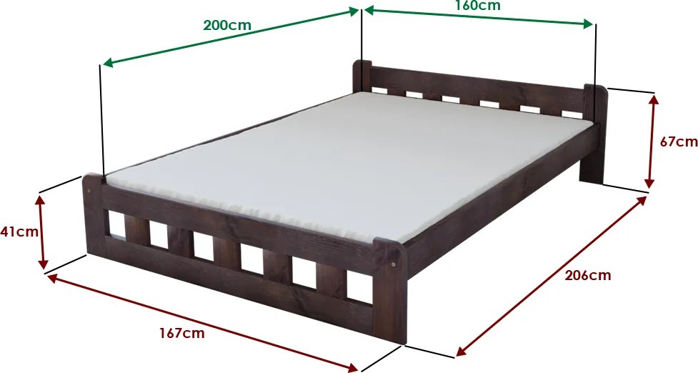 Posteľ Naomi zvýšená 160 x 200 cm, orech Rošt: S latkovým roštom, Matrac: Matrac COCO MAXI 20 cm